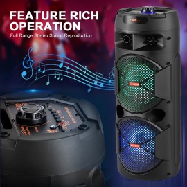 Portable Bluetooth PA Speaker - Dual 8'' Karaoke Speaker System with Microphone, Remote Control & Built-in Rechargeable Battery, MP3/USB/SD, LED Battery Indicator Lights - QS-2821