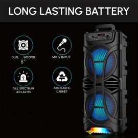 Dual 8'' Large Wireless Speaker, 6800 Peak Powerful Loud Sound, Stereo Sound, Portable Outdoor Speaker Wireless, Long Playtime, USB/TF/BT/AUX/FM/TWS, Cool Lights for Party, Camping, Beach, Backyard, Home, Work, Outdoor Speaker System, Home Audio