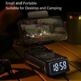 3-in-1 Phone Stand Speaker & Digital Clock with Wireless, Stereo Sound, Built-in Mic, USB-C Charging, RGB-Free Color-Changing - Smart Dock for Smartphones/Tablets, Ideal Gift for Men/Women, Home, Office, Travel & Camping (No Adapter