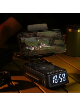 3-in-1 Phone Stand Speaker & Digital Clock with Wireless, Stereo Sound, Built-in Mic, USB-C Charging, RGB-Free Color-Changing - Smart Dock for Smartphones/Tablets, Ideal Gift for Men/Women, Home, Office, Travel & Camping (No Adapter