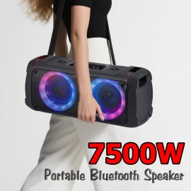 Portable Bluetooth Speaker, with Dual 6.5'' Drvers, Colorful LED And 7500W Wireless Stereo to Immerse Your Party, Adjustable Strap, Ultra Lightweight Portable Design, BT/TF/TWS/USB/AUX, Suitable for Party/Outdoor/Travel, Portable Speaker with Radio Vintage, Home Entertainment, Party Speaker, Sleek Design, Colorful Lighting, Reliable Performance, Sturdy Construction, Aux Speaker, USB Speaker, Party Hosts, Outdoor Enthusiasts