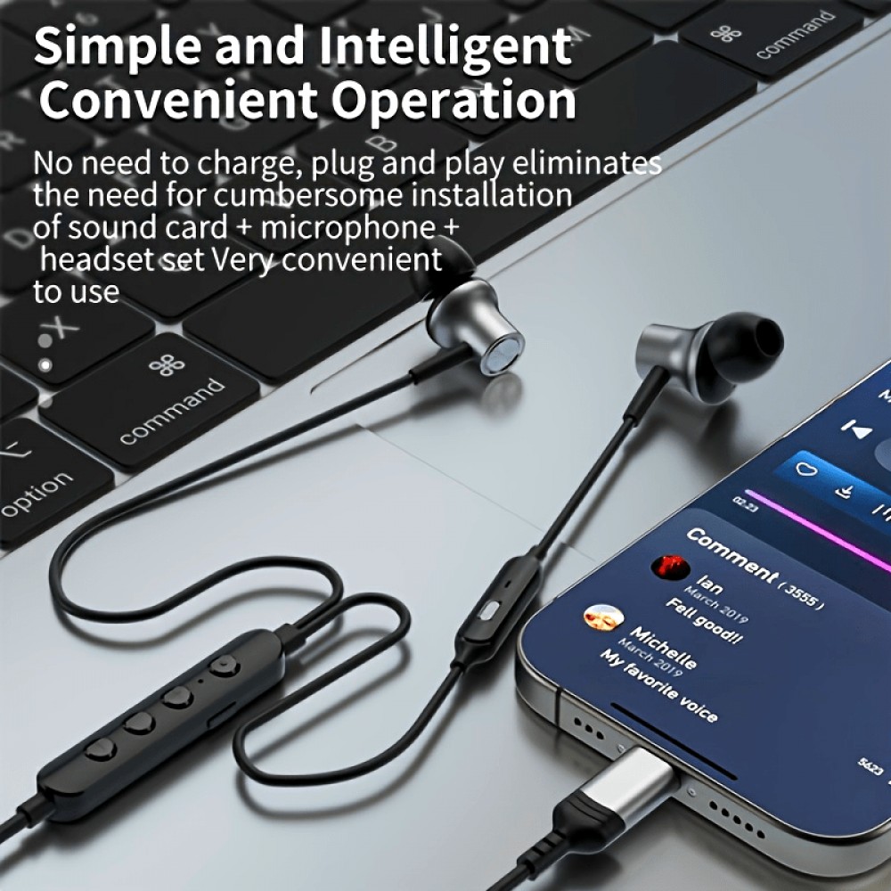 Type-C Wired Voice-Changing Earphones, Intra-Auricular Karaoke Buds with Sound Card and Volume Control Buttons for Multi-Mood Effects, Suitable for Live Streaming & Recording Singing, 3D Stereo HIFI Quality Gaming Music Vocal Proactive Noise Cancelling