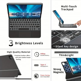 Only Tablet Case With Keyboard For Ipad, Magic Keyboard With Real-time Power Display, Multi-Touch Trackpad, Backlit Wireless Keyboard-US English-gray, White