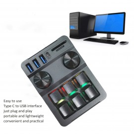 Multi-functional 6-key macro keyboard with USB hub and knob - Boost your productivity!Compatible with IOS and Windows.