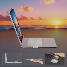 Rotatable Bracket&Touch Case With Keyboard For IPad Pro 13-inch (M4, 2024), for IPad Air 13-inch (M3, 2025/M2, 2024) & for IPad Pro 12.9 (6th/5th/4th/3rd Gen), Trackpad, 360° Rotatable, Mixed Colors Backlit.