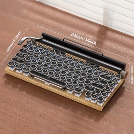 Retro Typewriter Wireless Mechanical Gaming Keyboard, Wireless Office Computer Vintage Keyboards 83-Key Blue Switches Punk Round Keycap, LED Backlight, Compatible With PC/Laptop/Pad/Phone