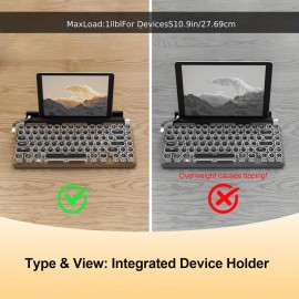 Retro Typewriter Wireless Mechanical Gaming Keyboard, Wireless Office Computer Vintage Keyboards 83-Key Blue Switches Punk Round Keycap, LED Backlight, Compatible With PC/Laptop/Pad/Phone