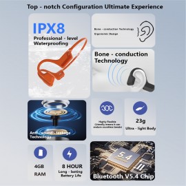 S850B Bone Conduction Wireless Wireless Smart Earbuds with IPX8 High Quality, 300H Life, Magnetic Charging, Open-Ear Design & Fit for Swimming, Cycling, Running, Gym - Wireless 5.4, 20g Lightweight, Secure Fit,, Compatible with Smartphones/Tablets/Smartwatches - Ideal for Outdoor Sports & Water Activities (Compatible with /)