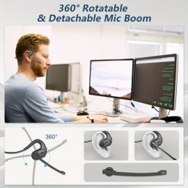 Wireless headset with detachable microphone, noise cancelling wireless headset for cell phones, laptops, outdoor headset for office meetings, running, cycling, business driving, Office Meeting Headset, Cycling Headset, Lightweight Headset