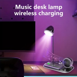 LED Desk Lamp For Home Office, Wireless Charging Small Desk Lamp, Bedside Touch Lamp, Reading Night Light With Clock, Dimmable, Bedside Lamp For College Dorm, Bedroom, Wireless Charging Station For IPhone 16/15/14/13/12