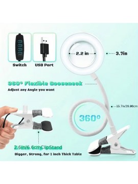 10X Magnifying Glass with Light & Clamp - Real Glass Magnifying Desk Lamp with Long Gooseneck, 5 Color Modes (, Green, Red, ), Hands-free For Crafts, Jewelry, Close Work - Usb-powered, Ideal For Indoor Use, Magnifying Glass For Crafts