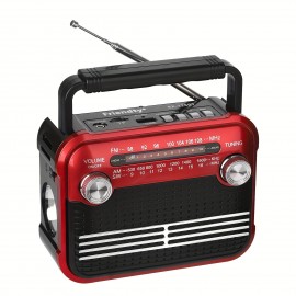 128BT Portable FM Radio, Full Bandwidth Sound, Large Knob Easy Operation, FM/AM/SW1-6/USB/TF/BT Playback, Battery Powered - Multi-Band Home Handheld Flashlight Radio for Indoor and Outdoor Use