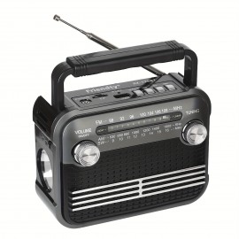 128BT Portable FM Radio, Full Bandwidth Sound, Large Knob Easy Operation, FM/AM/SW1-6/USB/TF/BT Playback, Battery Powered - Multi-Band Home Handheld Flashlight Radio for Indoor and Outdoor Use