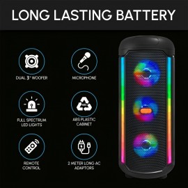 [Portable Wireless Speaker] 3500W portable wireless speaker, 3 speakers and color LED lights, long-lasting battery, USB/AUX input, wireless, microphone input, TWS support, outdoor camping design, family gatherings, charming gifts for Father's Day/Mother's Day, outdoor audio, modern audio equipment, high-quality audio