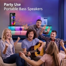 [Portable Wireless Speaker] 4000W Portable Outdoor Wireless Speaker with Colorful Light Effects | Subwoofer Sound System, 2400mAh Capacity, Type-C Charging, USB FM TF Card AUX MIC Knob + Button Control