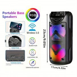 [Portable Wireless Speaker] 4000W Portable Outdoor Wireless Speaker with Colorful Light Effects | Subwoofer Sound System, 2400mAh Capacity, Type-C Charging, USB FM TF Card AUX MIC Knob + Button Control