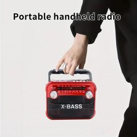 X-BASS Portable FM Radio with Flashlight - 800mAh Rechargeable Battery, Multi-Band (FM/AM/SW1-6), USB/TF/BT Playback, 2-4H Playtime, Red & Black, Ideal for Indoor & Outdoor Use, Radio Portable Rechargeable
